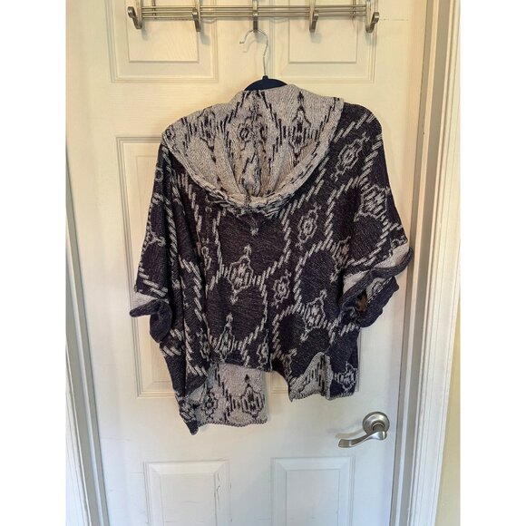 Roxy Blue Hooded Cardigan Sweater Oversized Southwest Aztec Cape Poncho Beach - Picture 5 of 8